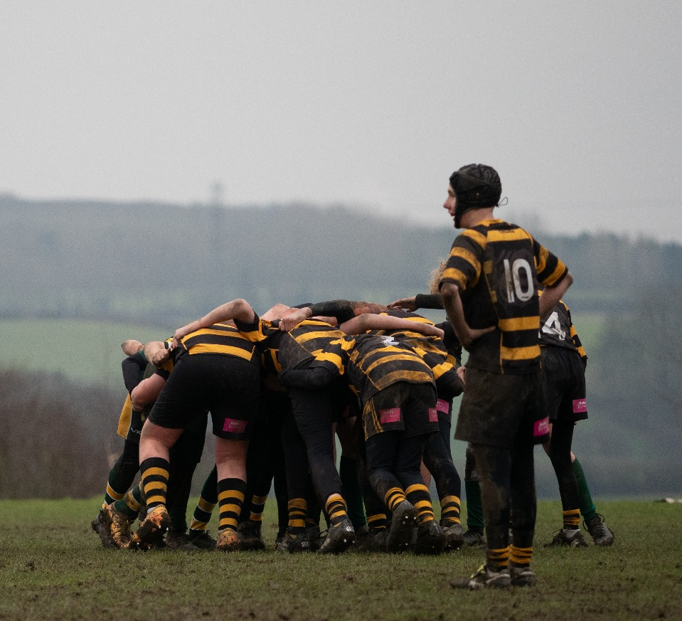 Balls2 Marketing shorts sponsor photo of a scrum Derby Rugby Football Club U13s vs Melbourne 19 January 2025 Photo Credit Andrew Jansen - cropped