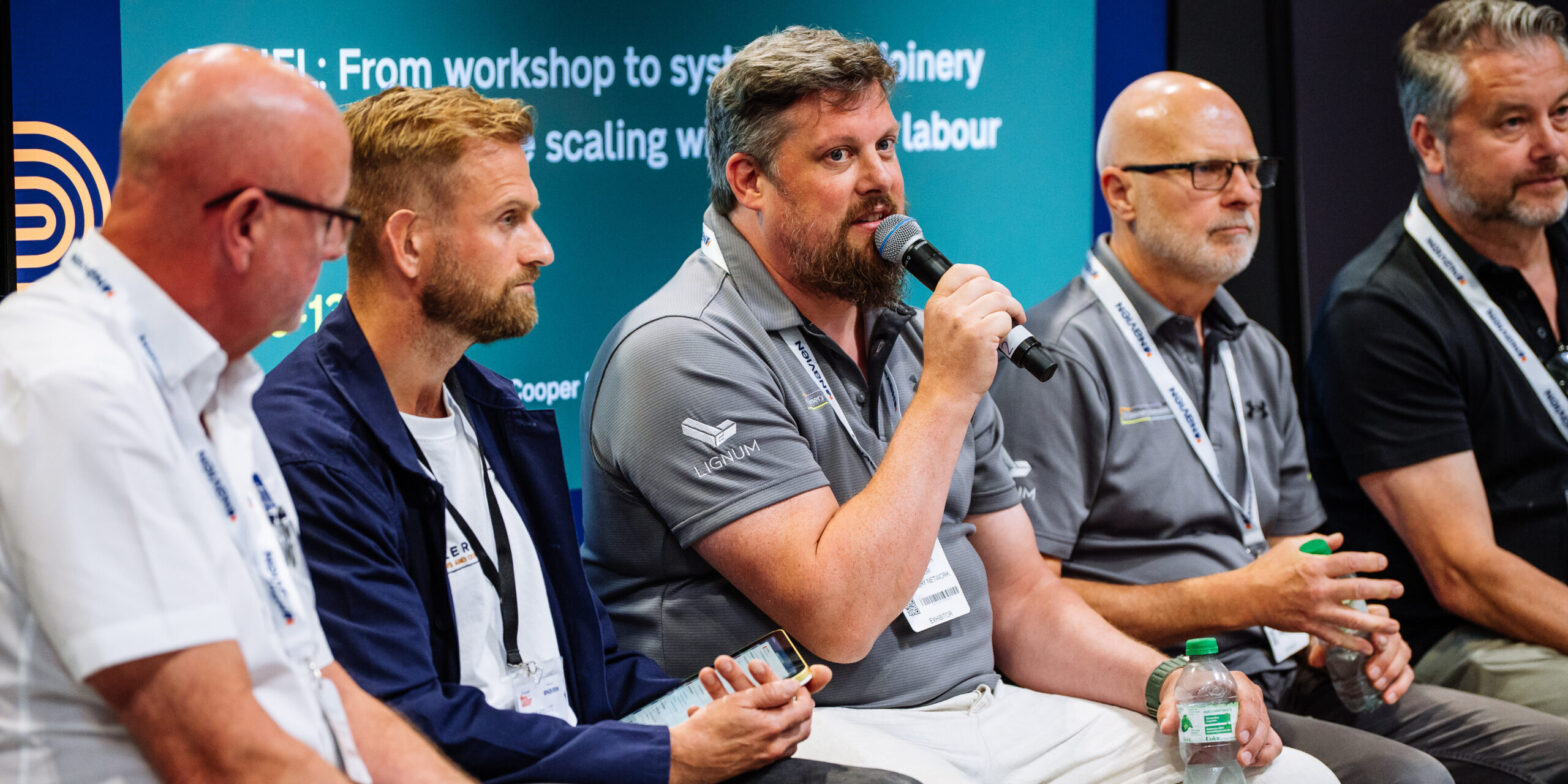 The Joinery Network's (TJN) Andy Ball (second from right) and Erin Woodger (middle) during a seminar at Professional Woodworking Expo (PWE) 2026